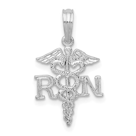 White Gold Filled Sterling Silver RN Caduceus Pendant