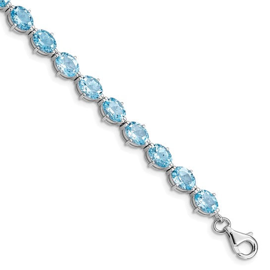 White Gold Filled Sterling Silver 19 Carat Natural Blue Topaz Bracelet