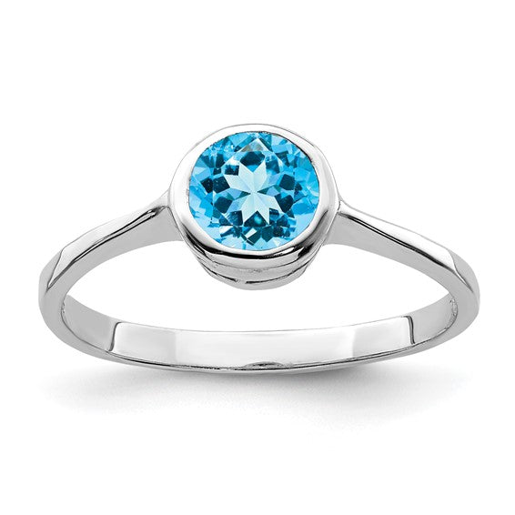 White Gold Filled Sterling Silver 3 Carat Blue Topaz Bezel Ring