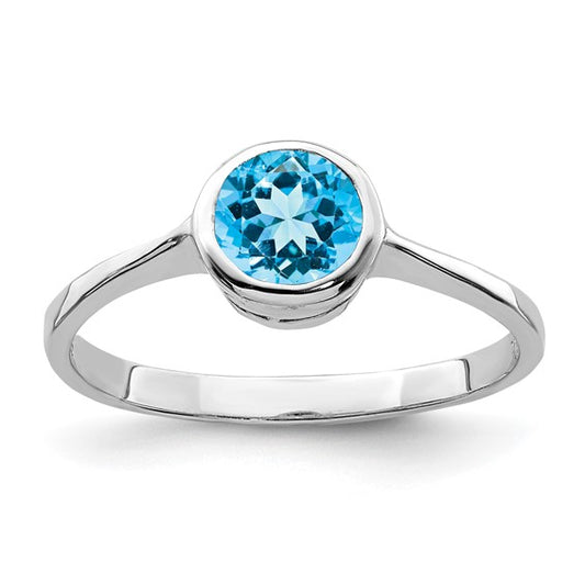 White Gold Filled Sterling Silver 3 Carat Blue Topaz Bezel Ring