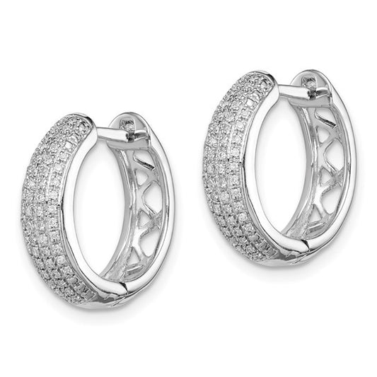 White Gold Filled Sterling Silver Diamond Hoop Earrings