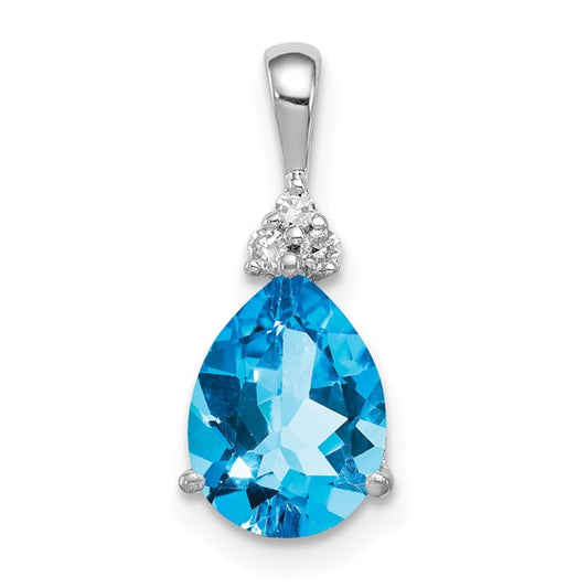 White Gold Filled Sterling Silver Teardrop Blue Topaz & Diamond Pendant
