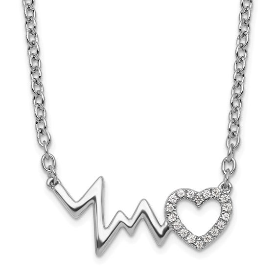 White Gold Filled Sterling Silver Diamond Heartbeat Necklace Set