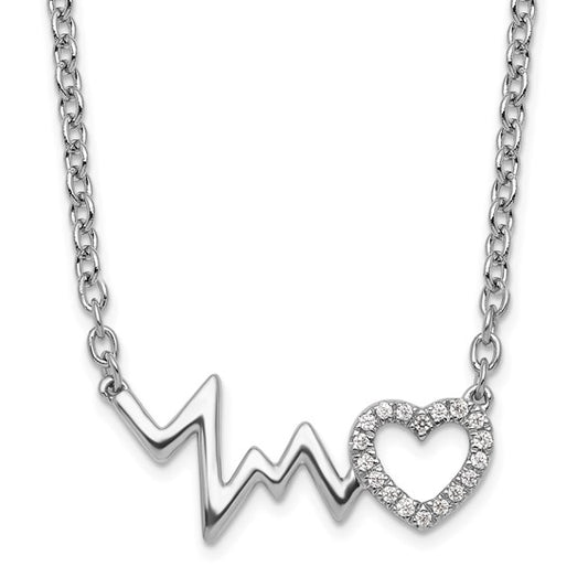 White Gold Filled Sterling Silver Diamond Heartbeat Necklace Set