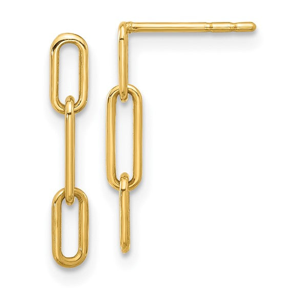 10K Yellow Gold Paperclip Short Dangle Earrings