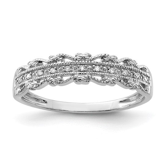 White Gold Filled Sterling Silver Fancy Cut Band Ring