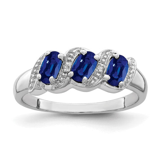 Sterling Silver Natural Sapphire & Diamond 3 Stone Halo Ring