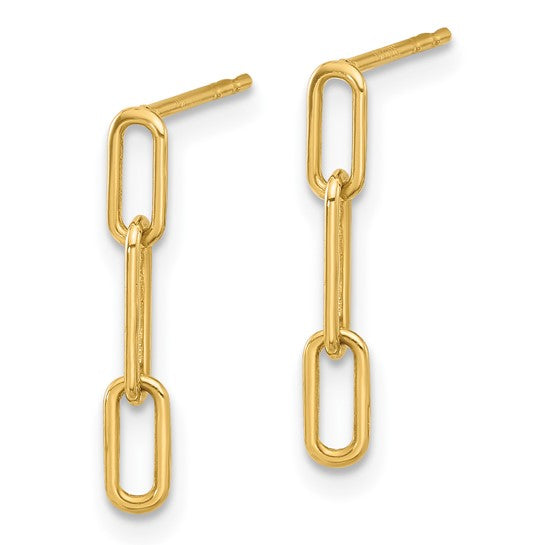 10K Yellow Gold Paperclip Short Dangle Earrings