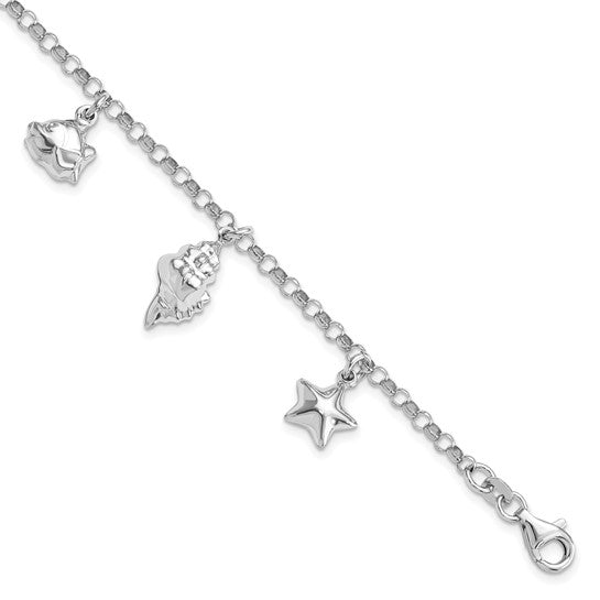 Sterling Silver Sea Life Charm White Gold Plated Handmade Bracelet