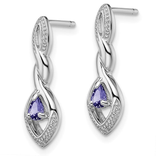 White Gold Filled Sterling Silver Natural Tanzanite & diamond Post Earrings