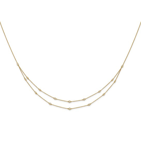 14K White/Yellow Gold 1/2 Carat Bezel Diamond Station Double Necklace