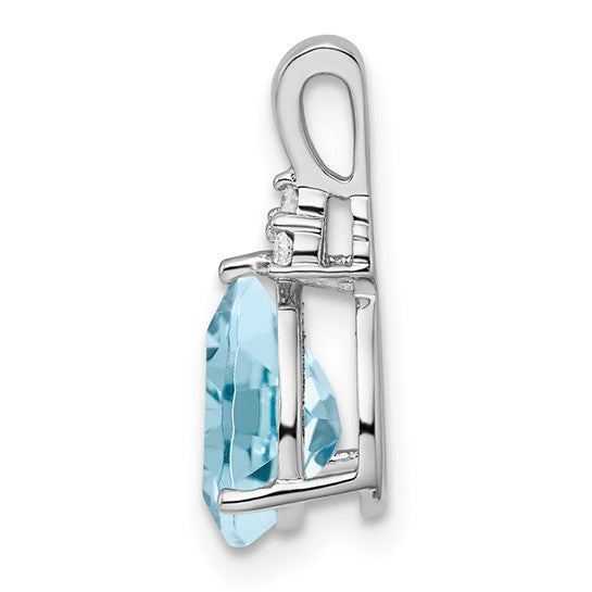 White Gold Filled Sterling Silver Teardrop Blue Topaz & Diamond Pendant