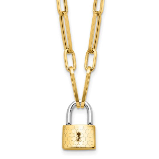 14K Yellow Gold Paperclip Chain With Lock Pendant