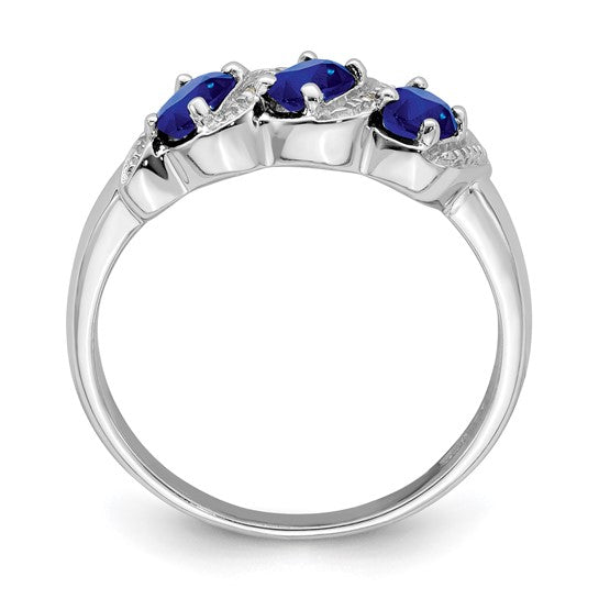 Sterling Silver Natural Sapphire & Diamond 3 Stone Halo Ring