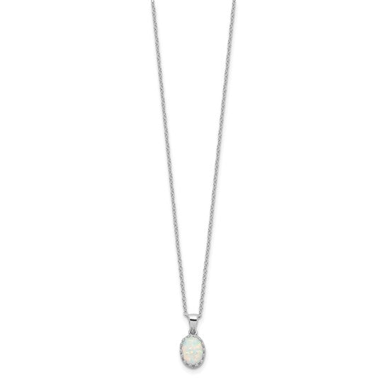Sterling Silver Oval Lab Created Opal Chain & Pendant Set