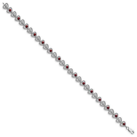 Sterling Silver Natural Garnet & Diamond Heart Bracelet
