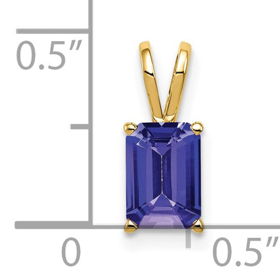 14K Yellow Gold Natural Tanzanite Emerald Cut Stone Pendant