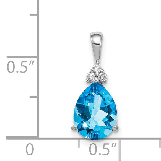 White Gold Filled Sterling Silver Teardrop Blue Topaz & Diamond Pendant