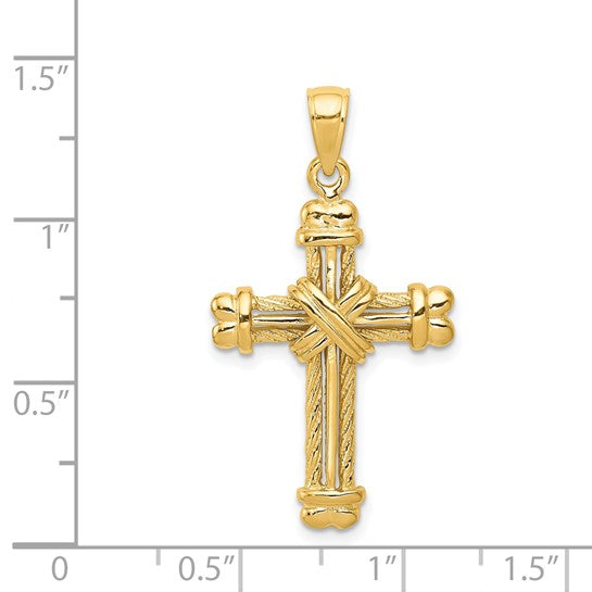 Latin Rope Cross 14K Gold Pendant