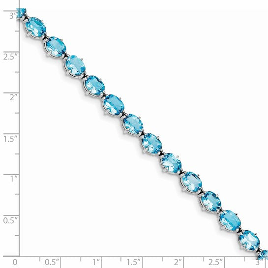 White Gold Filled Sterling Silver 19 Carat Natural Blue Topaz Bracelet