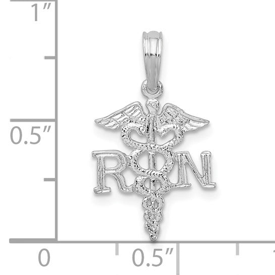 White Gold Filled Sterling Silver RN Caduceus Pendant