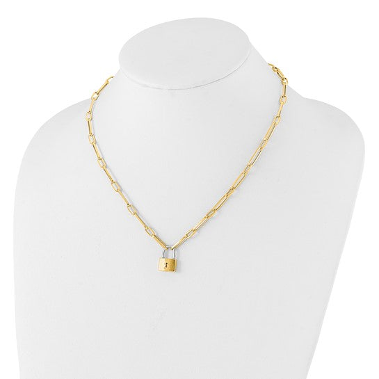 14K Yellow Gold Paperclip Chain With Lock Pendant