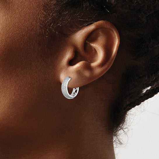 White Gold Filled Sterling Silver Diamond Hoop Earrings
