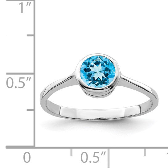 White Gold Filled Sterling Silver 3 Carat Blue Topaz Bezel Ring