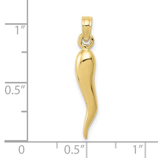 10K/14K Yellow White Rose Gold Italian Horn Medium Size Pendant 3D Solid