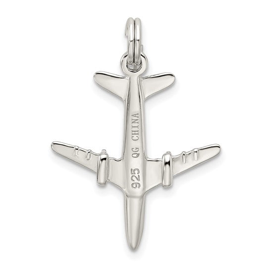 White Gold Filled Sterling Silver Pilot Air Plane Pendant