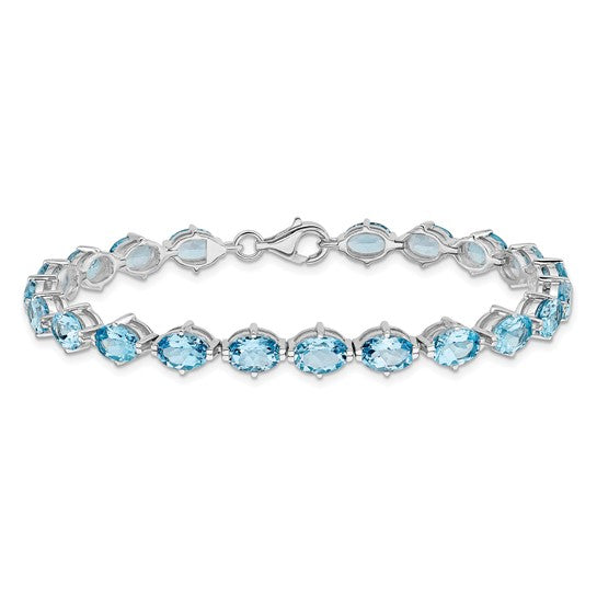 White Gold Filled Sterling Silver 19 Carat Natural Blue Topaz Bracelet