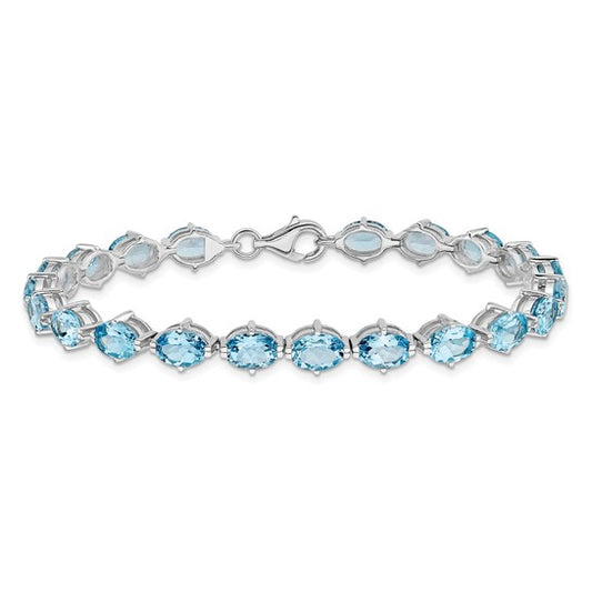White Gold Filled Sterling Silver 19 Carat Natural Blue Topaz Bracelet