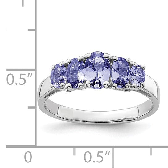White Gold Filled Sterling Silver Natural Tanzanite 5 Stone Ring