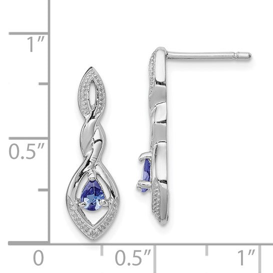 White Gold Filled Sterling Silver Natural Tanzanite & diamond Post Earrings