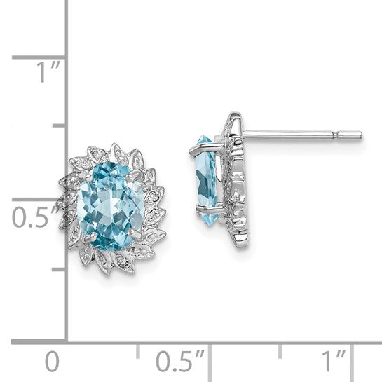 White Gold Filled Sterling Silver Fancy Halo Natural Topaz & Diamond Earrings