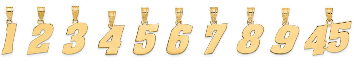 14K Yellow Gold Race Car Style Gold Number Pendant 0-99