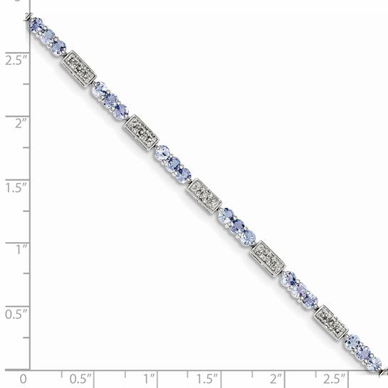 White Gold Filled Sterling Silver Natural Tanzanite & Diamond Bar Bracelet