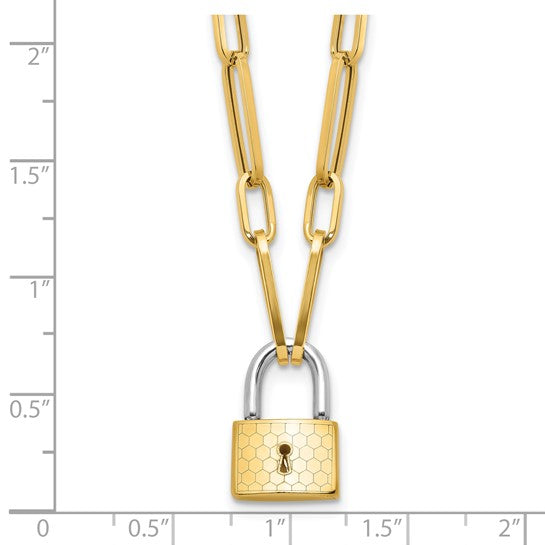 14K Yellow Gold Paperclip Chain With Lock Pendant