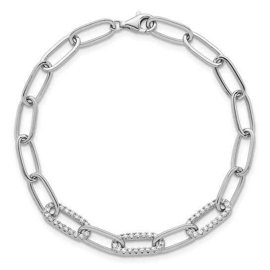 White Gold Filled Sterling Silver CZ Pave Style Paperclip Bracelet