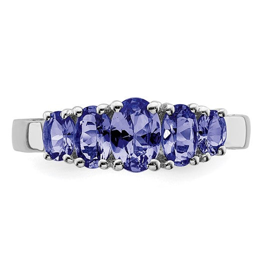 White Gold Filled Sterling Silver Natural Tanzanite 5 Stone Ring