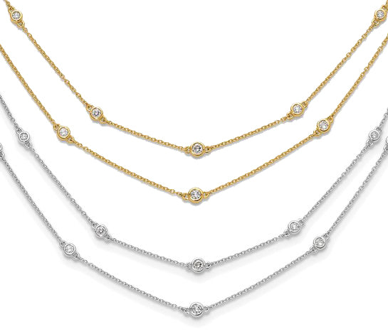 14K White/Yellow Gold 1/2 Carat Bezel Diamond Station Double Necklace