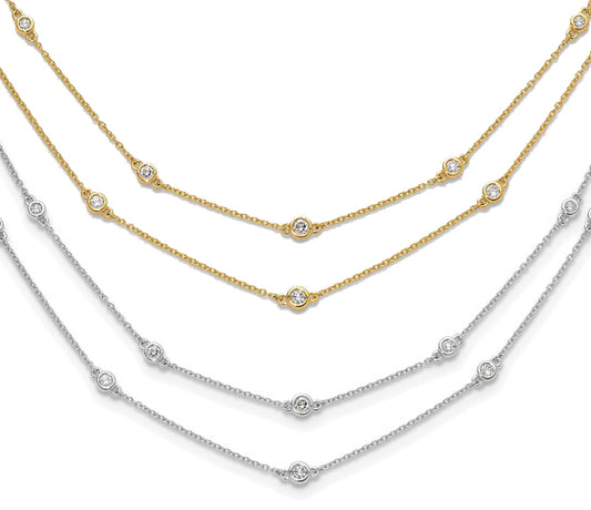14K White/Yellow Gold 1/2 Carat Bezel Diamond Station Double Necklace