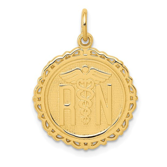 14K Yellow Gold RN Registered Nurse Disk Pendant