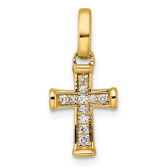 14K Yellow Gold Wide Band 1/10 Diamond Cross