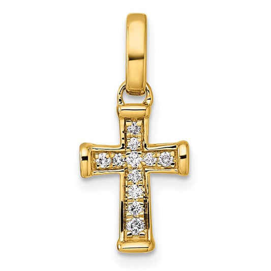 14K Yellow Gold Wide Band 1/10 Diamond Cross