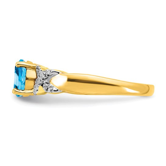 14K Yellow Gold Two Tone XO Blue Topaz & Diamond Ring