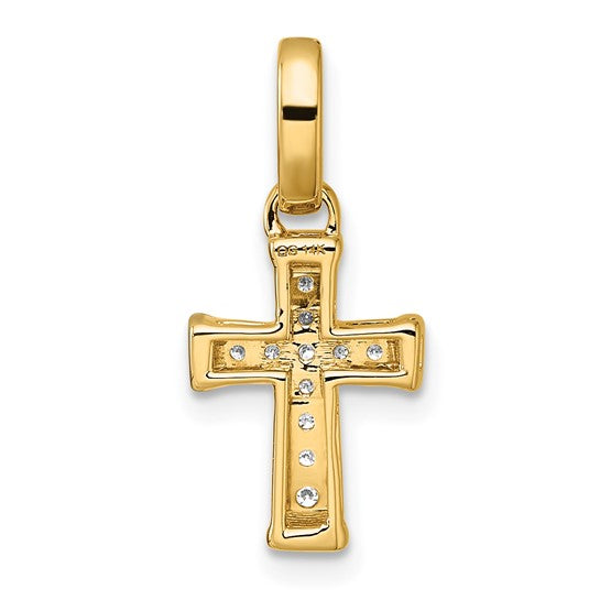 14K Yellow Gold Wide Band 1/10 Diamond Cross