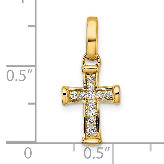 14K Yellow Gold Wide Band 1/10 Diamond Cross