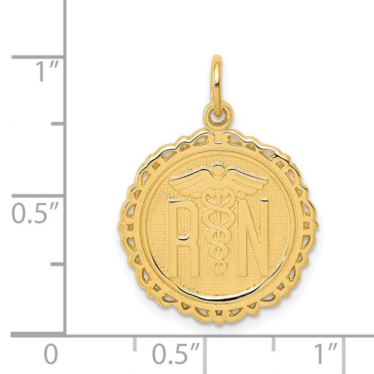 14K Yellow Gold RN Registered Nurse Disk Pendant
