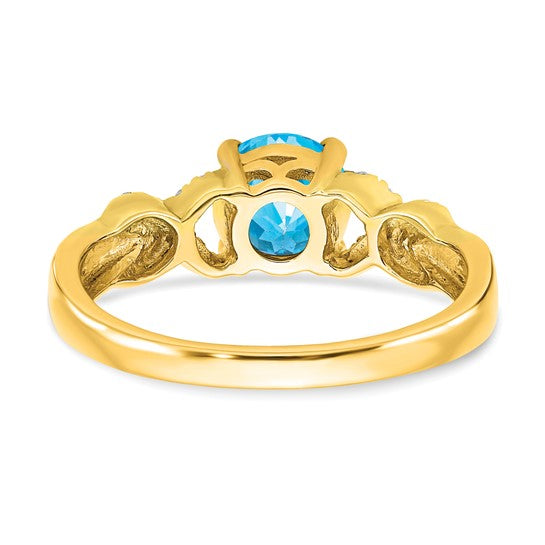 14K Yellow Gold Two Tone XO Blue Topaz & Diamond Ring